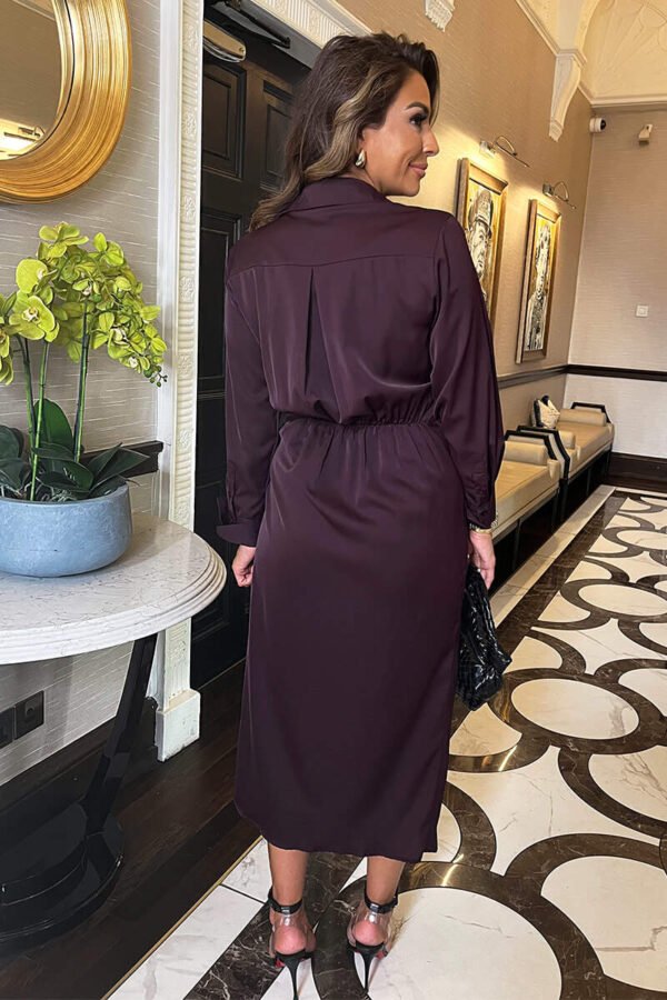 Plum Side Tie Waist Wrap Midi Dress - Image 5